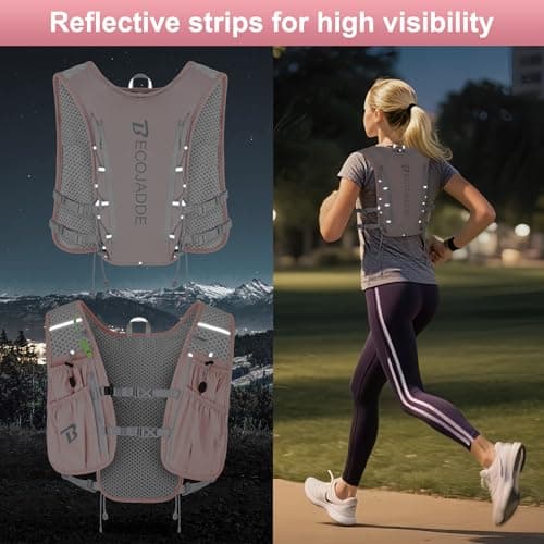 BECOJADDE Running Vest Hydration Backpack Lightweight 5L Water Pack with One 1.5L Water Bag for Men Women, Running Backpack Hydration for Marathon, Trail, Cycling, Hiking, Jogging, Pink — view 6