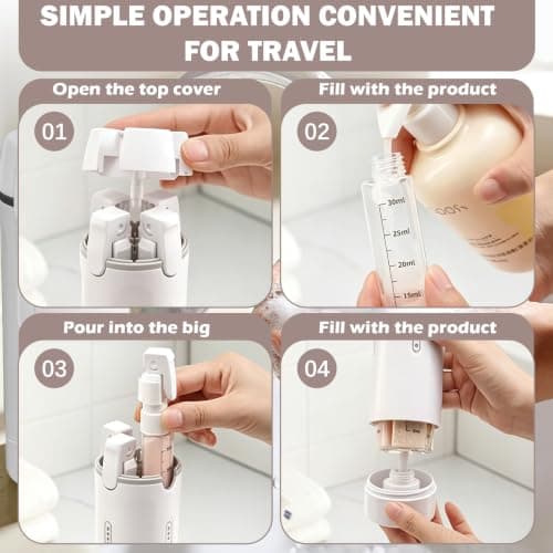 TENGMEIHUIO 4 In 1 Travel Dispenser Bottles Refillable Leak Proof Squeeze Bottles for Toiletries Portable Travel Containers for Shampoo Lotion Conditioner Cream Flights Trips Gym Camping (White) — view 6