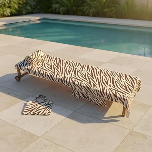 OHS Large Beach Towel in a Bag Quick-Dry Absorbent Sun Lounger Towel with Pockets & Sunbed Pillow for Sun Loungers Inflatable Beach Bolster Pillow Travel Summer Holiday Essentials Bundle, Zebra Brown — view 5