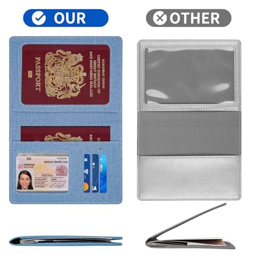 Cinocratic RFID Blocking Passport Holder Cover & Travel Wallet - PU Leather Organiser for Credit Cards, Boarding Pass and ID Cards | Travel Accessories for Men&Women (Blue) — view 5
