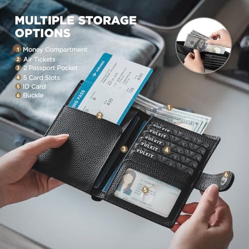 VULKIT Leather Passport Wallet for 2 Passports Slim Double Passport Holder RFID Blocking Passport Travel Wallet with ID Window for Women — view 2
