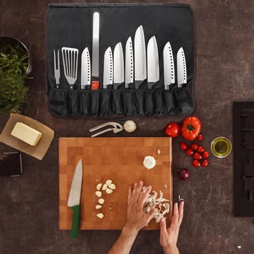 Tosnail Chef Knife Roll Bag, Heavy Duty Knife Bag with 21 Slots & 1 Large Zipper Pocket, Easy Carry Handle and Shoulder Strap, Multi-Function Knives Case for Traveling Camping Hiking — view 6