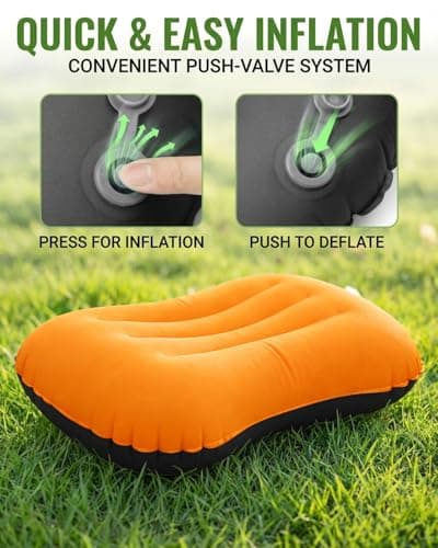 Ultralight Inflatable Pillow, Compressible Compact Comfortable Ergonomic Inflatable camping pillow with Storage Bag for Neck Support Blow Up Pillow for Hiking Camping Traveling Orange 42*31*10cm — view 3