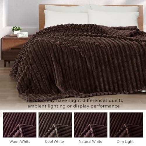 Exclusivo Mezcla Soft Striped Fleece Blanket, Coffee Sofa Bed Throw — view 3