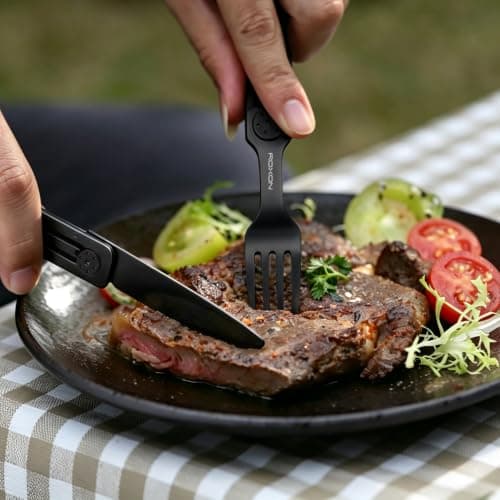 ROXON 3-in-1 Knife Spoons Fork Camping Utensils Set with Case Black — view 2