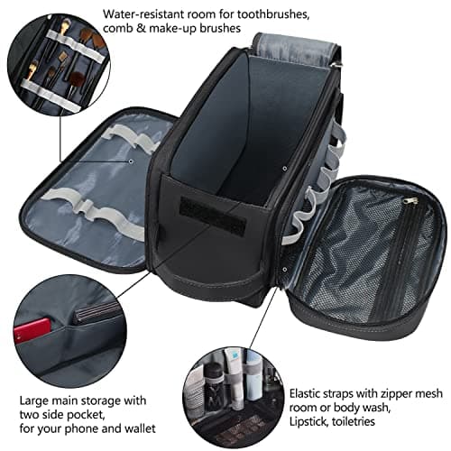 Large Toiletry Bag for Men, PU Leather Travel Toiletry Organizer, Dopp Kit Water-Resistant Shaving Bag for Toiletries Accessories Toiletries Organizer Cosmetic Bags, Black, XL, Toiletry Bag — view 5