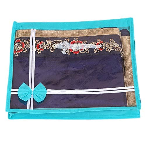 KANUSHI® Set Of 6 Pc Flower Design Transparent Saree Cover/Bag with Stainless Steel Zip Lock Combo(Large) (Light Green) — view 4