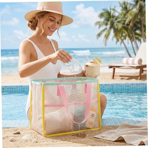 Ameble Quick-Dry Mesh Beach Bag, Net Tote with Large Capacity for Sand Toys, Pool Essentials, Shells, Wet Swimsuits, Lightweight & Breathable - Style-2 — view 4