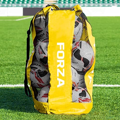 FORZA Premier Ball Carry Bag | Drawstring Football, Basketball, Netball & Volleyball Mesh Bag | 5 Colours - Heavy Duty Equipment Holdall | 12 Ball Capacity - New and Improved Design 2026 (Yellow) — view 2