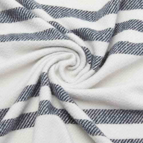 Amazon Basics Lightweight Recycled Polyester Sofa Throw Blanket, Bed Throw for Room Décor, 127 x 152 cm, Light Grey With Blue Stripes — view 5