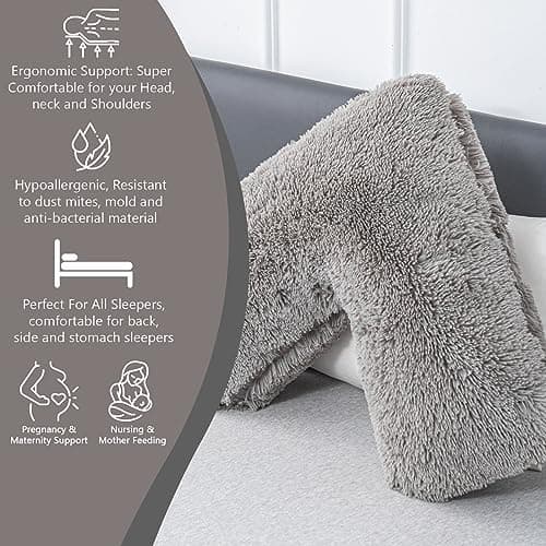 EDS Pregnancy Teddy Fleece V Pillow with Pillowcase Provide Support During Pregnancy Nursing and for Orthopedic Super Soft Comfortable V-shaped Pillows for Head, Neck and Back LH (GREY) — view 3