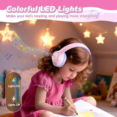 Kids Headphones Wireless with LED Lights 85H Playtime for Toddler Girl Pink — view 3