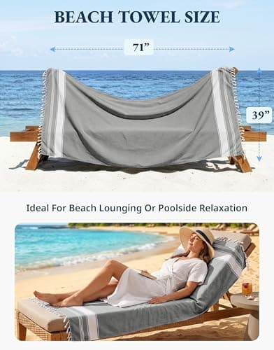 LANE LINEN 2 Pack Large Beach Towels, Oversized, Pre-Washed, No-Shrink Sand Free, Quick Dry, Lightweight Travel Towel, Soft Beach Bath Towel, 39"x71", Smoky Black — view 4