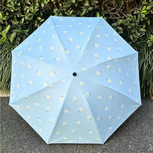 Compact Umbrella, Sky Blue Floral, Manual Opening, 8 Ribs, 270 g, 1 Pack — view 3