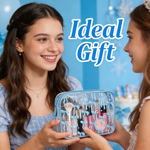Clear Makeup Bag for Women Girls,Clear Travel Toiletries Bag Blue Bow Cosmetic Bag Travel Toiletry Bag,Waterproof Travel Makeup Bag Travel Wash Bag for Travelling Cosmetics Birthday Gifts (Blue) — view 5