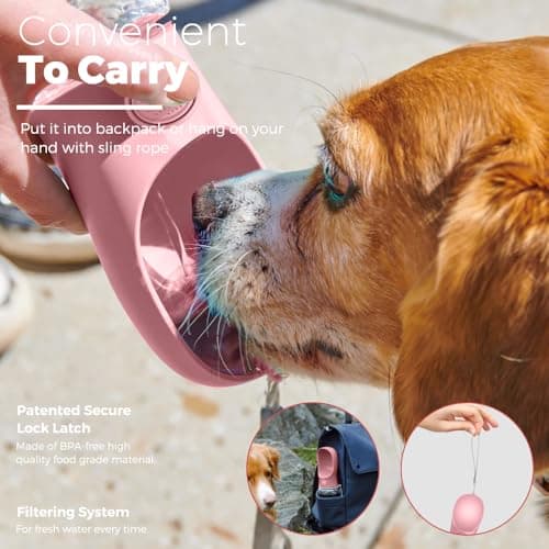 Dog Water Bottle for Walking,350ml Dog Travel Water Bottle, Portable Pet Water Dispenser Antibacterial Food Grade Leak Proof Dogs Cat Drink Bottles, Pet Outdoor Drinking Cup Gift - Pink — view 5