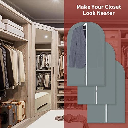 Vinsani 3pc Dustproof Garment Bags Hanging Clothes Covers Breathable, Grey — view 4