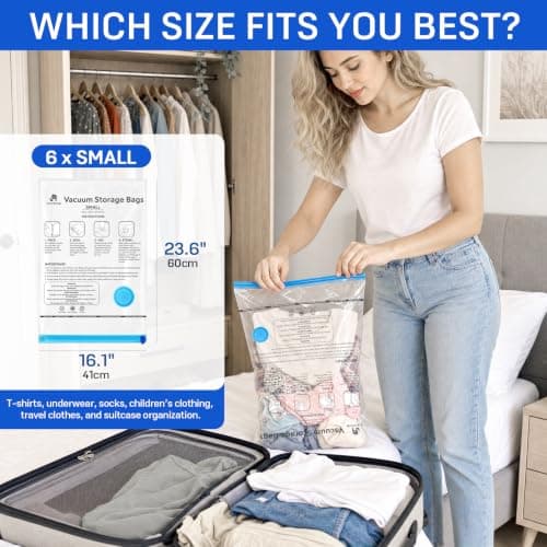 CaptainFive Small Vacuum Storage Bags 6 Packs(23.6'' x 16.1''), Small Vacuum Pack Bags for Clothes, Pillows, Comforters, duvets, Vacuum Seal Bags for Home Organization, Moving and Storage, Space Saver — view 3