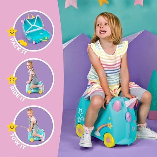 Trunki Children’s Ride-On Suitcase and Kid's Hand Luggage | Unicorn Gifts for 3-4 Year Old Girls : Una Unicorn (Teal) — view 4