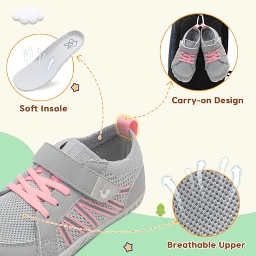 JOINFREE Kids Walking Shoes Wide Fit Barefoot Shoes Pink Grey — view 5