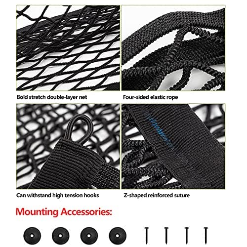 Car Boot Tidy Storage Bag Nylon Mesh Net Storage for Cargo with 4 Hooks — view 4