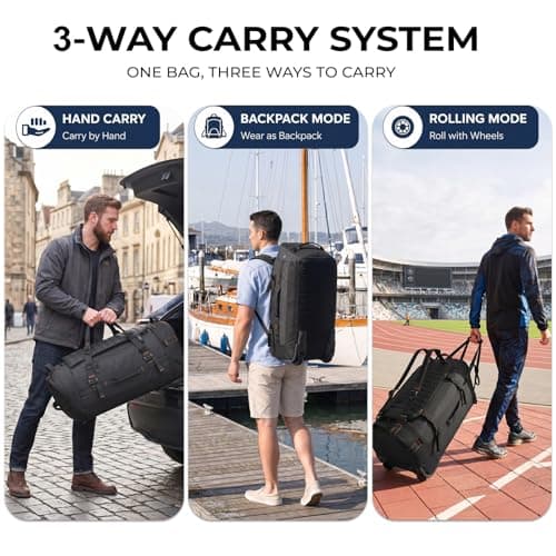 Foldable Rolling Duffle Bag with Wheels - 30" Extra Large Waterproof Travel Backpack with Shoe Compartment, Heavy Duty TSA-Approved Luggage for Men’s Camping, Sports, and Airplane Trips, Black, Extra — view 2