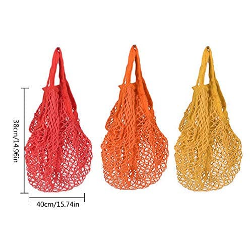 3 Pack Reusable Cotton Mesh String Bags with Handles Net Bags Grocery Shopping Tote Bags Organic Organizer Shopping Handbags for Shopper Produce Storage Beach Toys Fruit Vegetable A — view 2