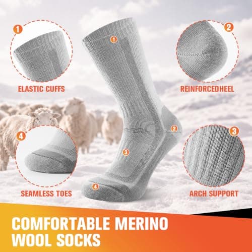 Veximora Merino Wool Hiking Socks for Men Women, Grey 6-8, 3 Pairs — view 5