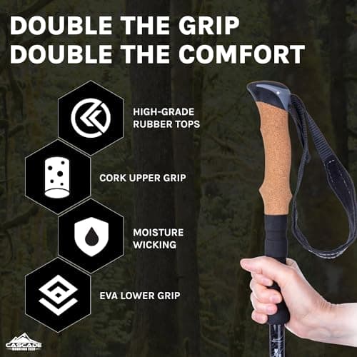 Cascade Mountain Tech Trekking Poles - Carbon Fiber Walking or Hiking Sticks with Quick Adjustable Locks (Set of 2) — view 5