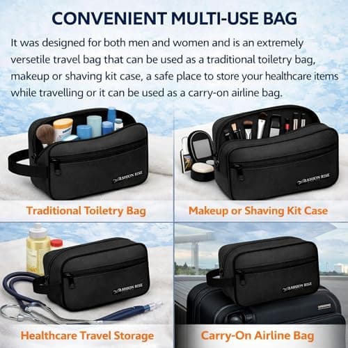 Water-Resistant Toiletry Bag for Men & Women - Lightweight Travel Wash Bag with Multiple Compartments, Compact Dopp Kit Cosmetic Organizer, Durable Nylon Shaving & Makeup Storage Case (Black) — view 6