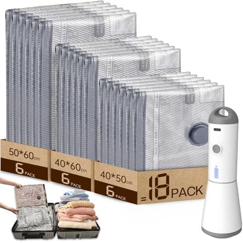 Vacbird Vacuum Storage Bags, Wireless Electric Pump Space Saver Bags for Travel and Home, 18 Pack