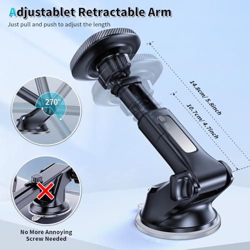 APPS2Car Car Phone Holder for Magsafe, 17 N52 Magnets Suction Windscreen Dashboard Magnetic Phone Car Mount, Universal iPhone Car Holder Compatible with iPhone 15 14 13 12 and magsafe case — view 3