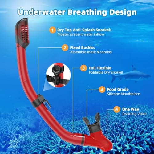 Honlanor Snorkel Set Adults Snorkeling Gear Anti-Leak and Anti-Fog Tempered Glass Lens Panoramic View Swim Mask Dry Top Snorkel Kit for Snorkeling Scuba Diving Swimming Travel — view 5