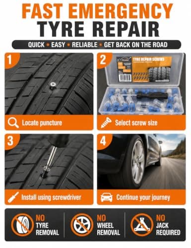 Xtremeauto Tyre Repair Screws Kit – Emergency Tubeless Tyre Puncture Repair Kit with Repair Screws, Screwdriver & Storage Case for Cars, Vans, Motorcycles, SUVs, ATVs & More (30PC Kit) — view 3