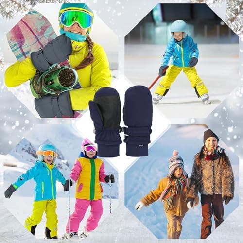 Fjquamitix Kids Winter Ski Mittens, Waterproof Mittens Kids, Warm Fleece Lined Toddler Ski Gloves Age 2-8 Boys Girls For Winter Outdoor (Navy Blue, L) — view 6