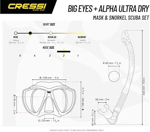 Cressi Big Eyes+Alpha Ultra Dry Combo Black/Black - Combo Set Mask + Snorkel UD for Diving and Snorkelling, Black/Black, One Size, Adults — view 5