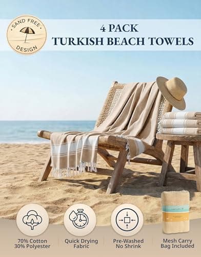 LANE LINEN Oversized Beach Towels – 4 Pack, 39"x71" Cotton Rich & Quick Dry Travel Towels for Adults, Lightweight & Pre-Washed for Soft Feel, Beige — view 2