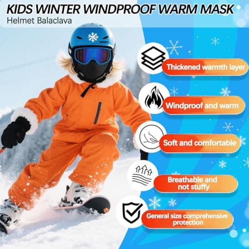 BAISEN Kids Balaclava Winter Windproof Warm Ski Mask Balaclava for Boys Girls, Outdoor Sports Cycling Prevent Cold Plus Fleece Face Mask- One Size Black — view 2