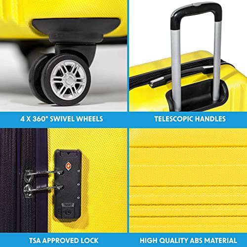 Dellonda Suitcase Set 3-Piece Lightweight Hard Shell Luggage with TSA Lock - 20", 24", 28" - Yellow — view 5