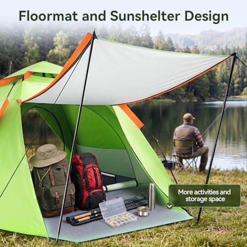 Warmiehomy Camping Tent with Porch, 2 Man Pop Up Tent, Green — view 4