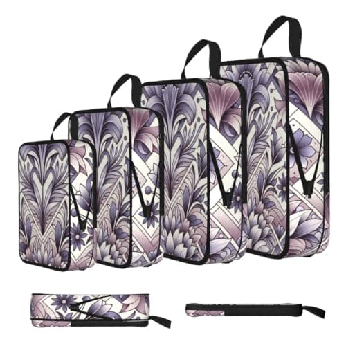 Vortithora 4 Set Lavender-Geometric-Pattern Compression Packing Cubes