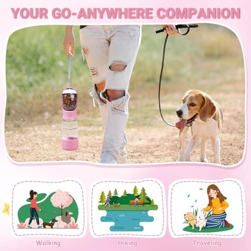 YINKIGI Portable Dog Water Bottle for Walking, 4-in-1 Pet Water Bottle Pink — view 6