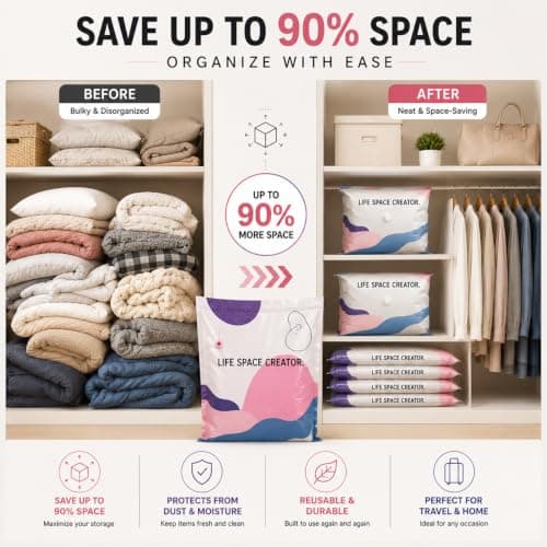 MARKIVO No-Pump Vacuum Storage Bags, Medium 2 Pack, Heavy Duty 7-Strand Nylon Space Saver Bags, Press & No Pump Needed Space Saver Bags for Duvets, Thickened PA+PE Reusable Vacuum — view 4