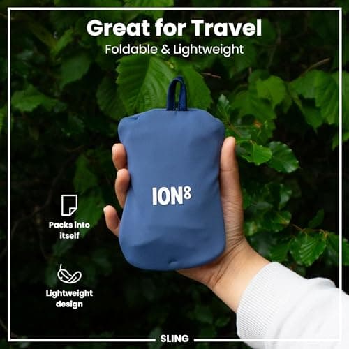 Ion8 Sling Bag – Foldable, Lightweight Water Bottle Holder & Carrier with Pocket, Adjustable Strap & Hook – Machine Washable, Fits 1L Bottle – Travel-Friendly & Easy to Clean Hydration Pouch, Navy — view 2