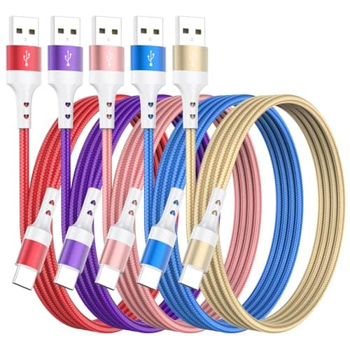 HKYUSHINE USB C Charger Cable, 5-Pack [3/3/6/6/10FT] 3.1A USB A to USB C Cable,Long Neck Reinforced Type C Charger Fast Charging for Samsung Galaxy, Google Pixel, LG, OnePlus, Moto G,iPhone 15/16/17