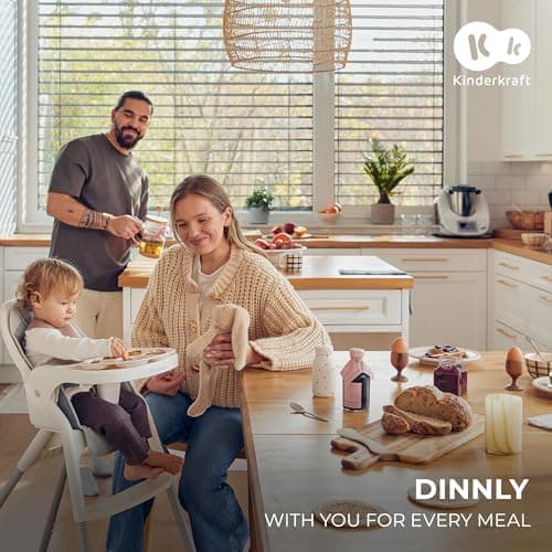 Kinderkraft DINNLY, Foldable highchair, Easy Tool-Free Setup, Comfortable Easy-Clean Insert, footrest Support, Stable Design with 5-Point Harness, Grows with the Child, Beige — view 3