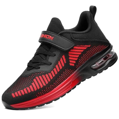 Boys Trainers Kids Running Walking Shoes Child Outdoor Sport Athletic Shoes Boys Tennis Shoes, Black Red, 1 UK