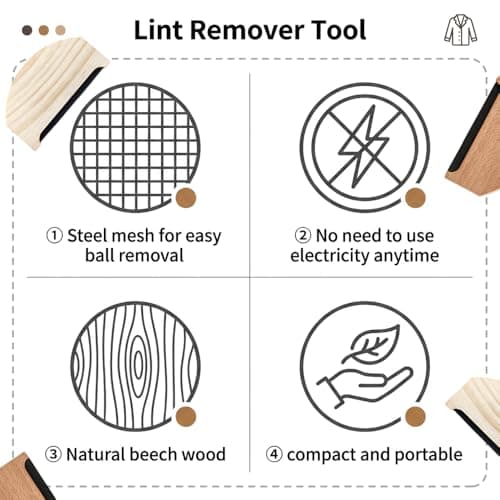 2 Pcs Cashmere Comb Set – 1 Beech Wood Shaver & 1 Solid Wood Lint Remover, Manual Sweater Shaver for Wool, Cashmere, Knitwear, Scarves – Portable De-Pilling Tool for Bobbles & Pilling — view 3