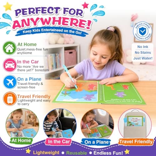 Ballery 5 Pack Magic Water Colouring Books for Toddlers, Reusable Water Painting Books with Pens, Mess Free Drawing Travel Toy, Educational Learning Doodle Book Set for Boys Girls — view 4