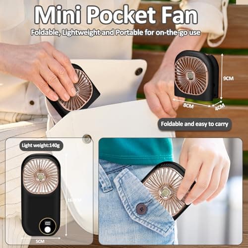 wokdsbl Rechargeable Handheld Fan Folding Mini Fan 3000mAh Black — view 6